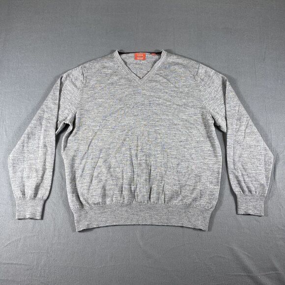 IZOD Sweater Mens XL Gray Long Sleeve Vneck Washable Wool‎ Pullover Golf Preppy - Picture 1 of 10